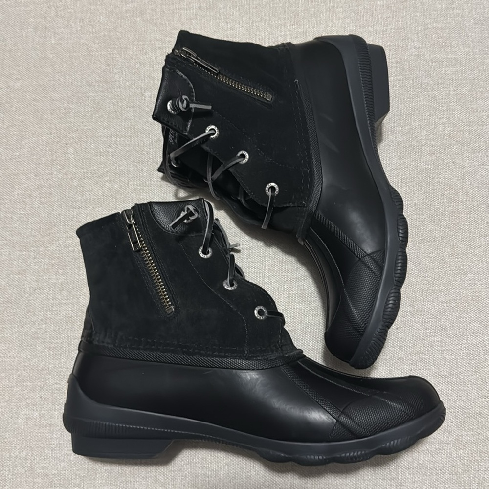 Sperry Duck Boots-Sz 8-All Black-Suede Uppers-Leather Laces-Side Zippers - Picture 8 of 16